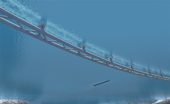 The Norwegian Public Roads Administration proposed an underwater tunnel hanging from floating pontoons from the southern city of Kristiansand to Trondheim in the north.