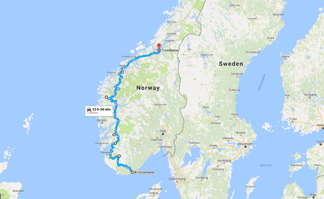 The Norwegian Public Roads Administration proposed an underwater tunnel hanging from floating pontoons from the southern city of Kristiansand to Trondheim in the north.